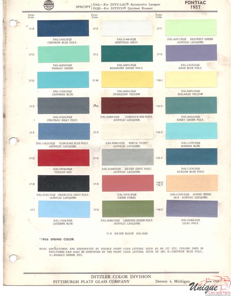 1957 Pontiac Paint Charts PPG 1
